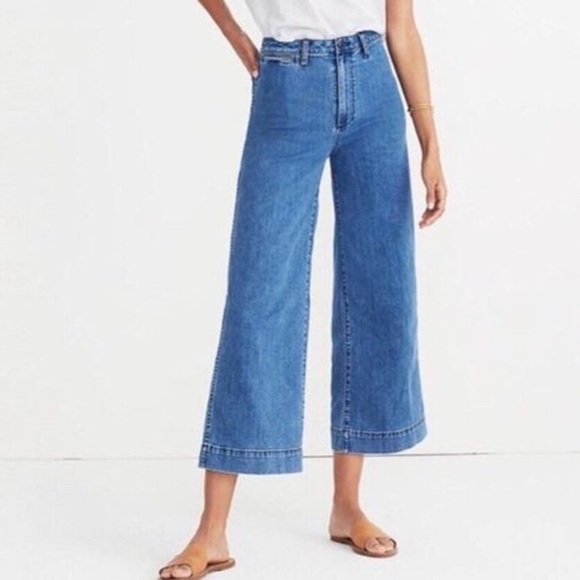 Madewell Emmett Wide-Leg Crop Rosalie Wash Medium Denim Jeans Women’s Size 26 - Picture 5 of 15